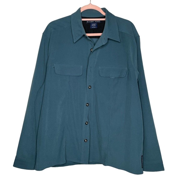 Exofficio Large Mens Blue Long Sleeve Collared Snap Front Shirt Jacket - Picture 1 of 6